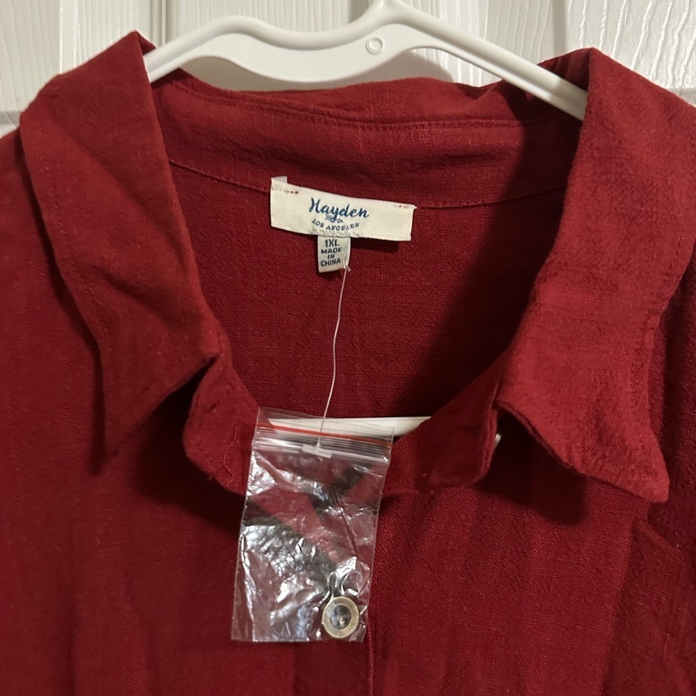 Hayden Long Sleeve Button up Cotton / Linen Shirt split opening back & pocket XL - Picture 2 of 4